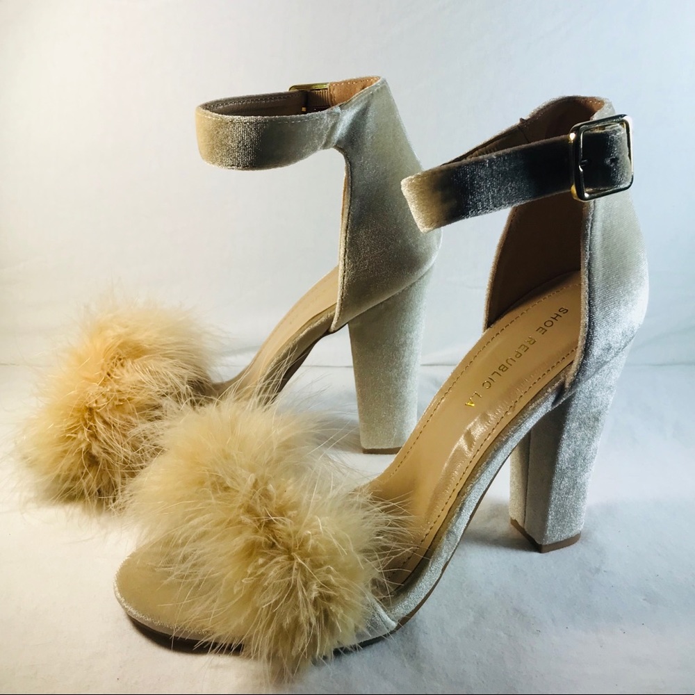 Fluffy Feather Furry Strap High Heel Open Toe